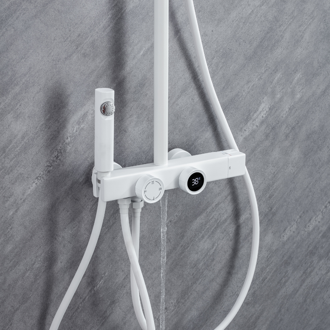 Ensemble de douche à effet pluie avec thermostat – Violetta – Affichage numérique – Blanc