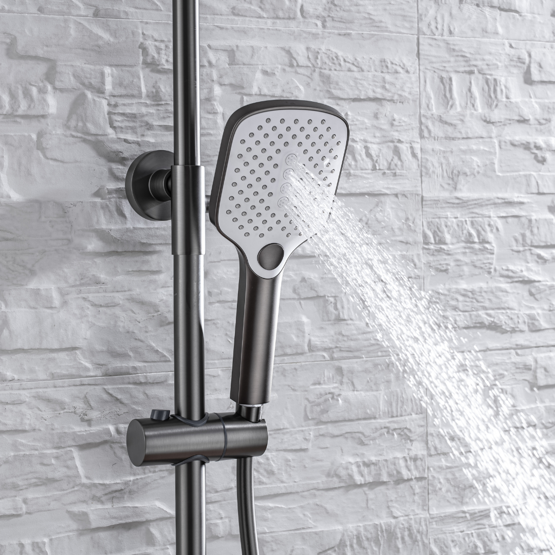 Ensemble de douche à effet pluie thermostatique - Angelo - Gris gunmetal