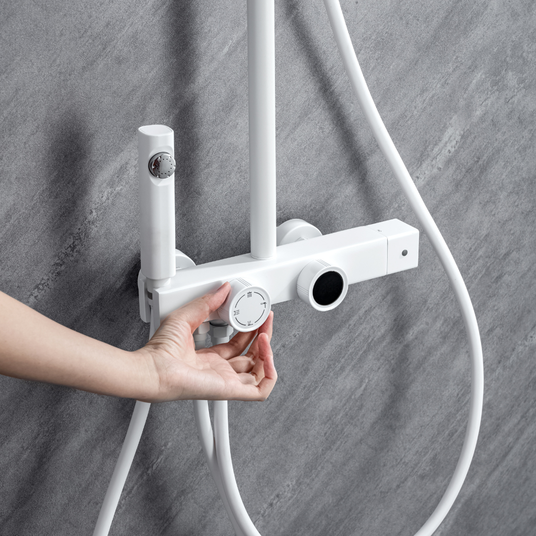 Ensemble de douche à effet pluie avec thermostat – Violetta – Affichage numérique – Blanc