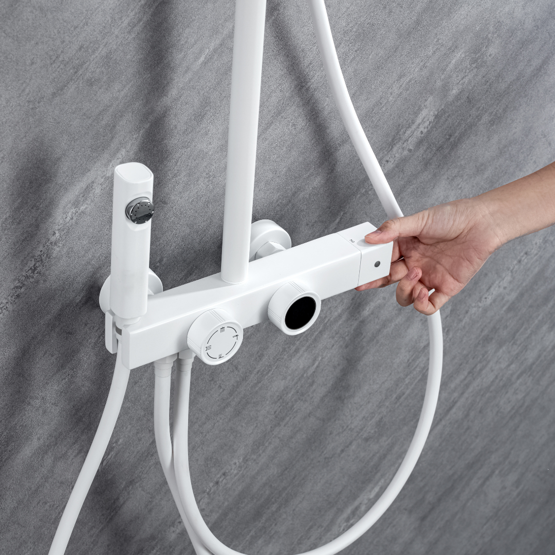 Ensemble de douche à effet pluie avec thermostat – Violetta – Affichage numérique – Blanc