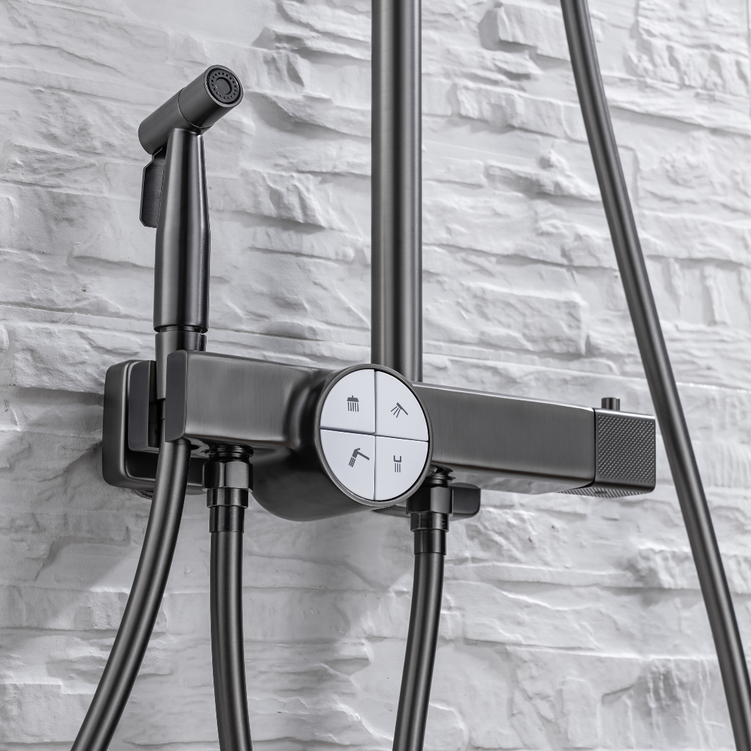 Ensemble de douche à effet pluie thermostatique - Angelo - Gris gunmetal