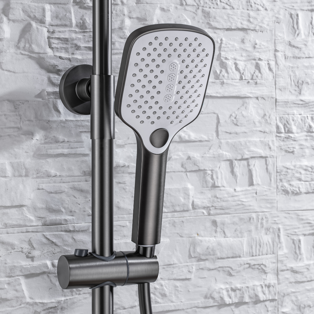 Ensemble de douche à effet pluie thermostatique - Angelo - Gris gunmetal