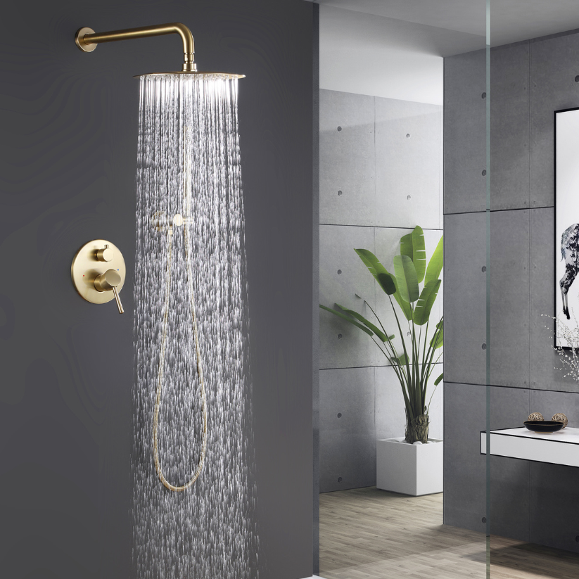 Ensemble de douche encastrée Vincent – Douchette à main – Or brossé