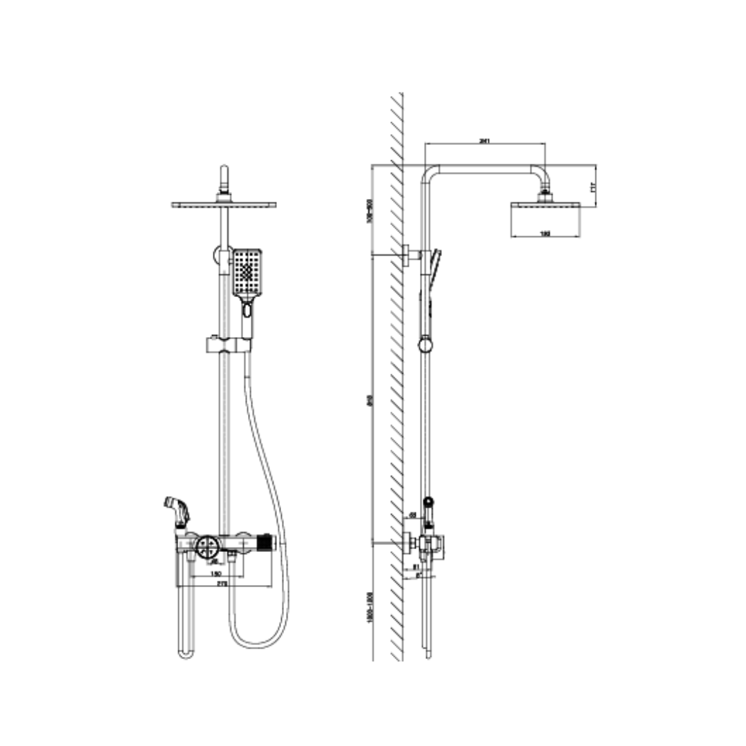Ensemble de douche à effet pluie thermostatique - Angelo - Gris gunmetal