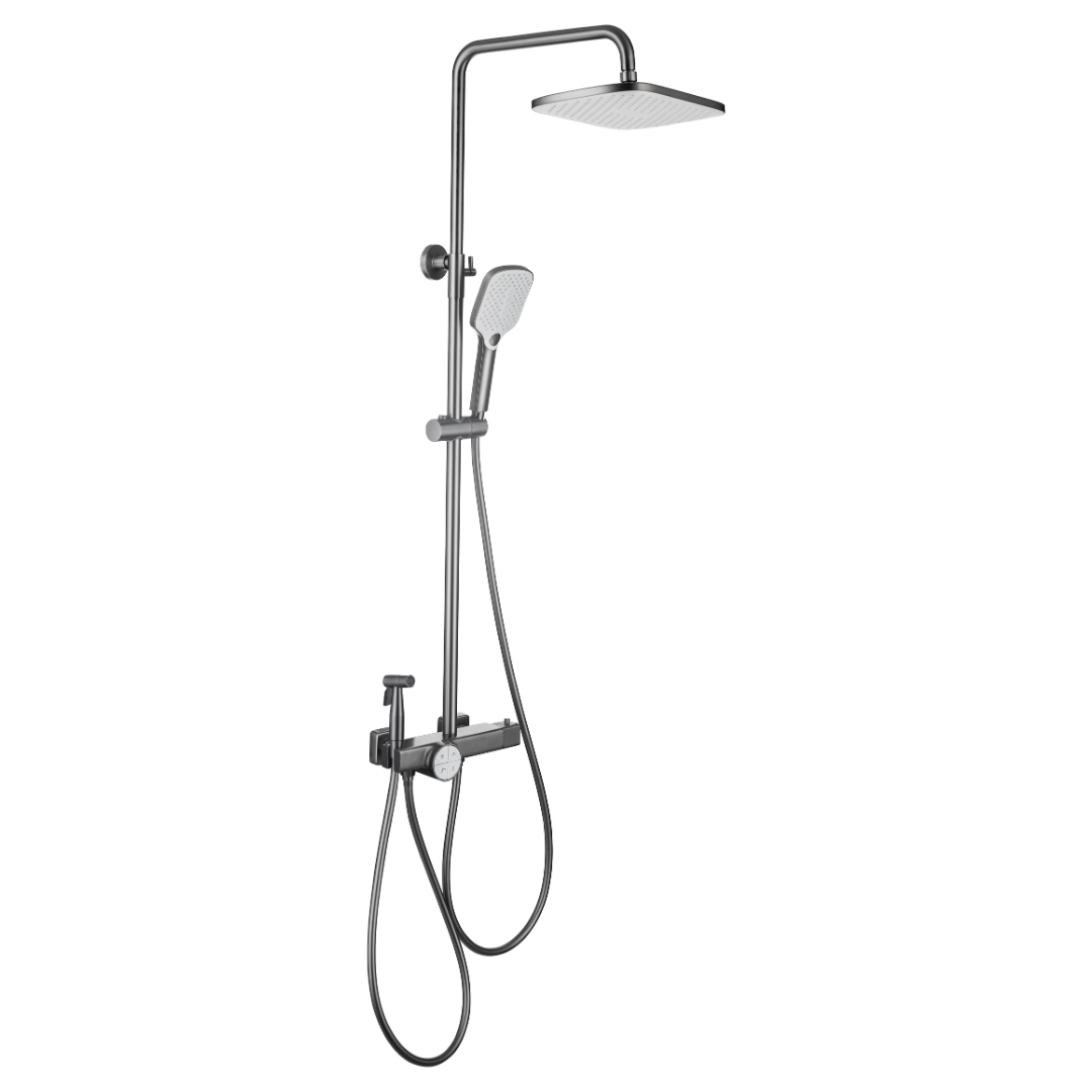 Ensemble de douche à effet pluie thermostatique - Angelo - Gris gunmetal