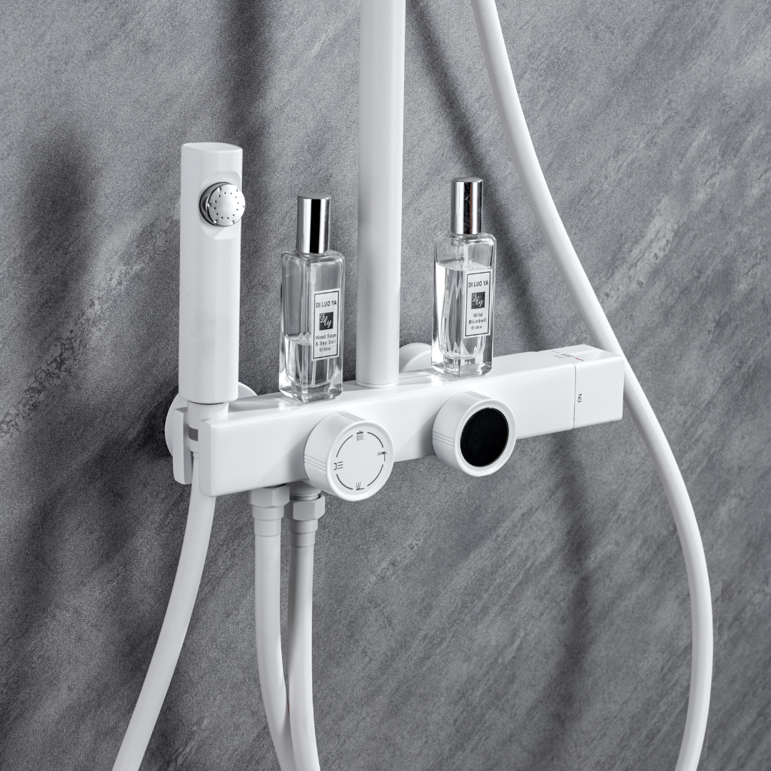 Ensemble de douche à effet pluie avec thermostat – Violetta – Affichage numérique – Blanc