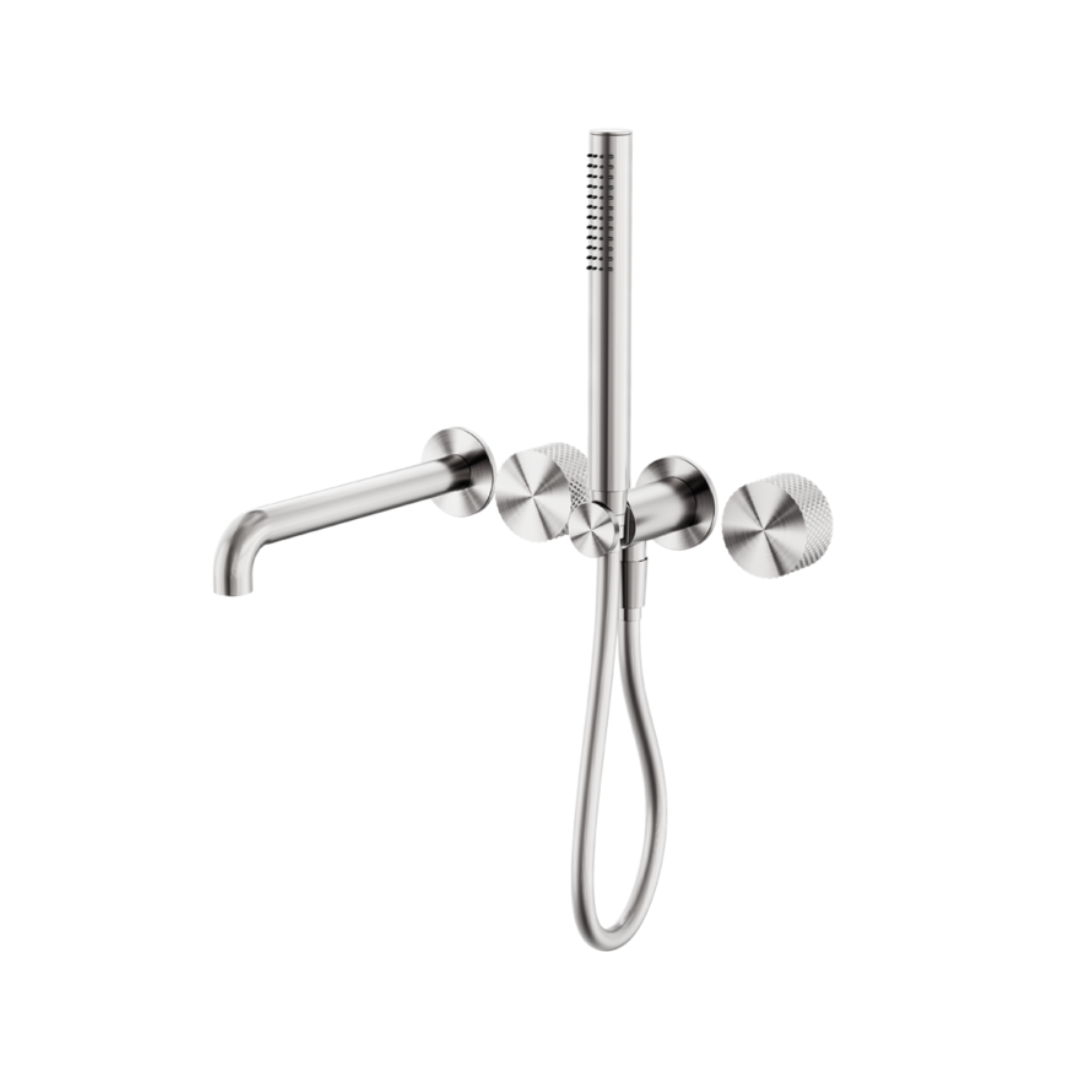Robinet de bain encastré Valencia - Douche à main et sortie - Sans plaque arrière - Nickel brossé