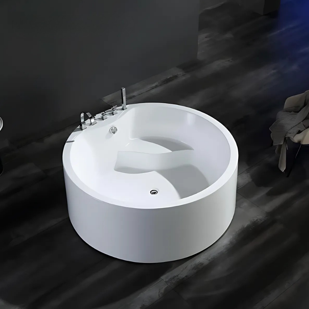 Baignoire de massage ronde indépendante – Amalfi – Blanc brillant – 154x154x58 cm