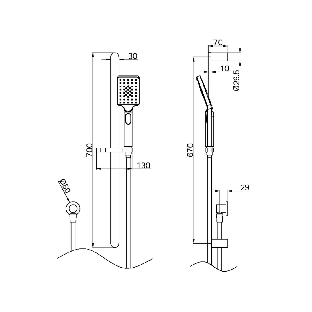 Douche à main avec barre coulissante Portofino – Or brossé