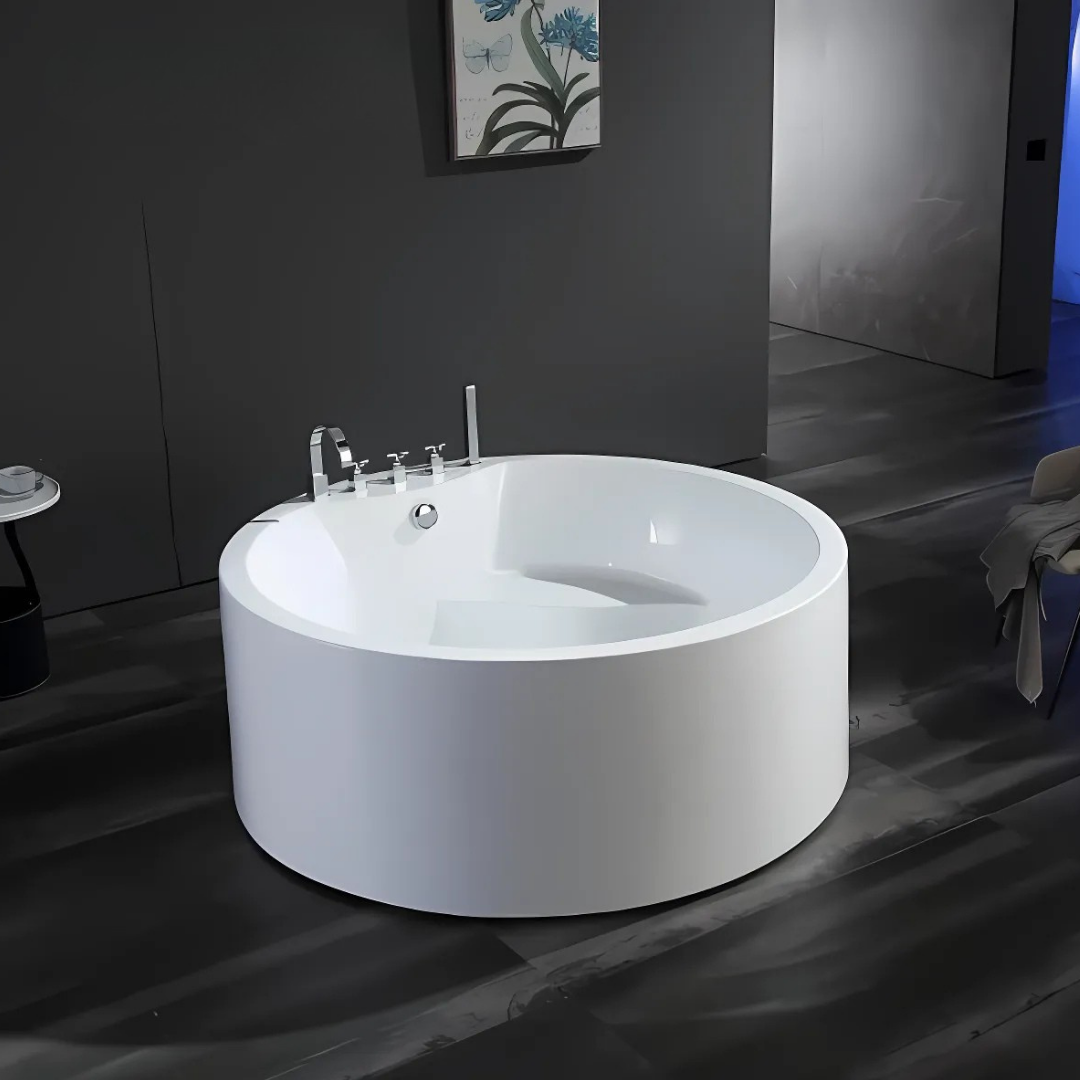 Baignoire de massage ronde indépendante – Amalfi – Blanc brillant – 154x154x58 cm