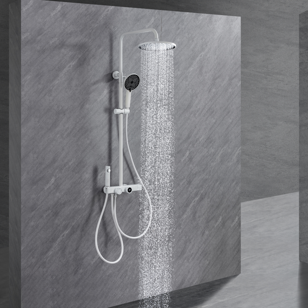 Ensemble de douche à effet pluie avec thermostat – Violetta – Affichage numérique – Blanc