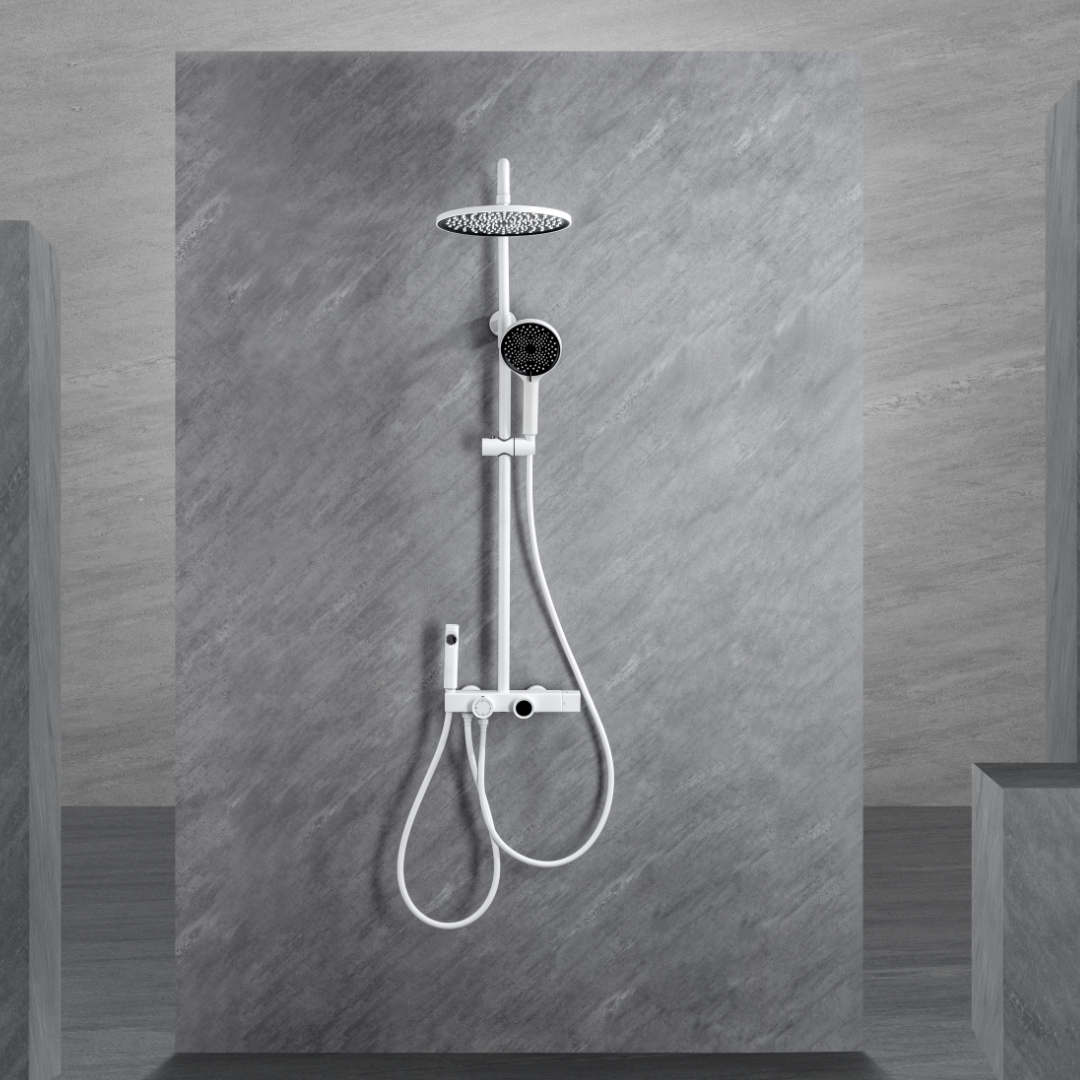 Ensemble de douche à effet pluie avec thermostat – Violetta – Affichage numérique – Blanc