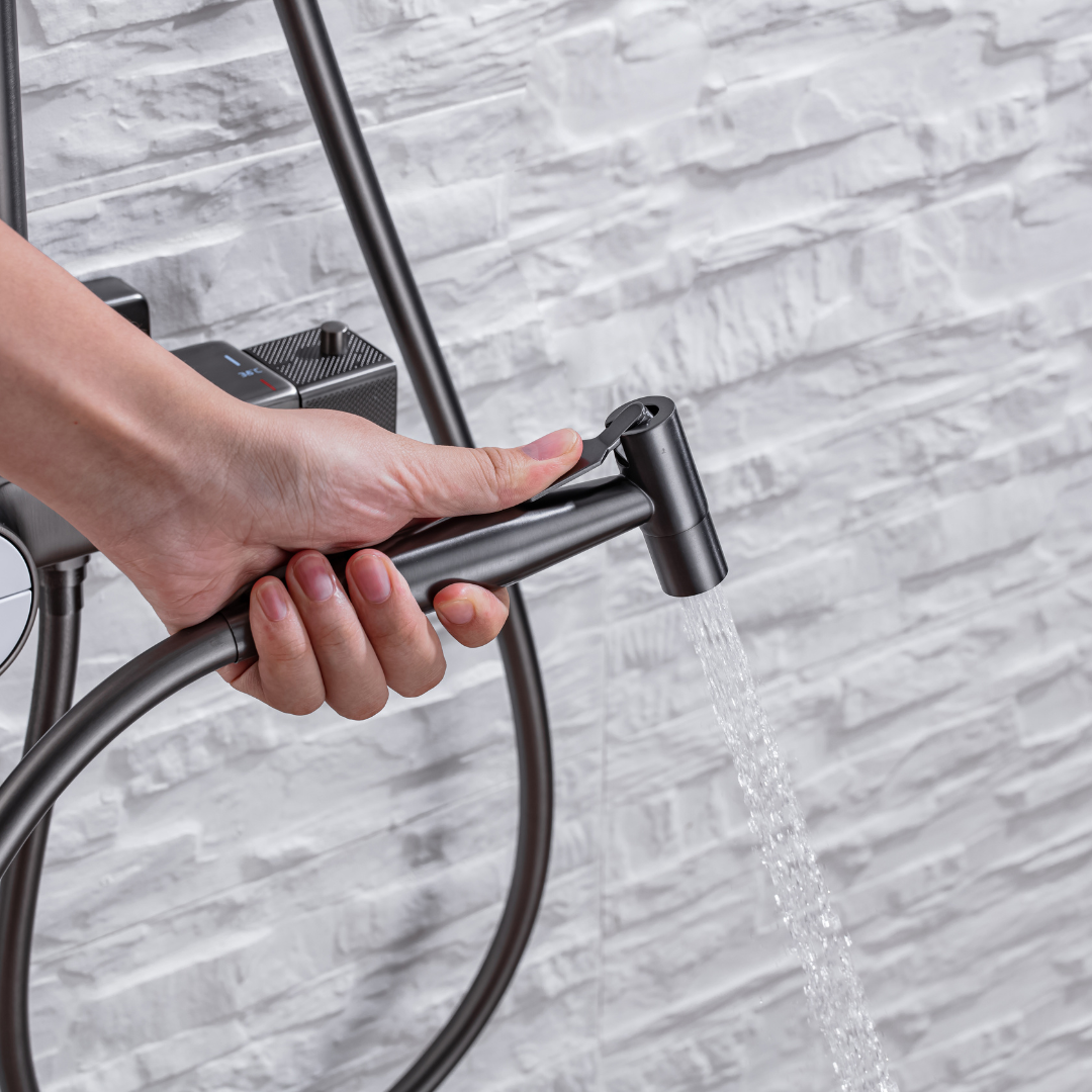 Ensemble de douche à effet pluie thermostatique - Angelo - Gris gunmetal