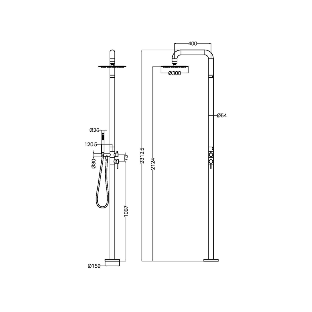 Buitendoucheset Capri – Indépendant – Douche pluie & Douche à main - Nickel brossé