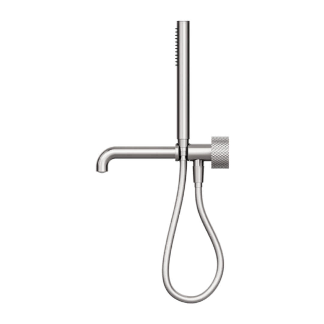 Robinet de bain encastré Valencia - Douche à main et sortie - Sans plaque arrière - Nickel brossé