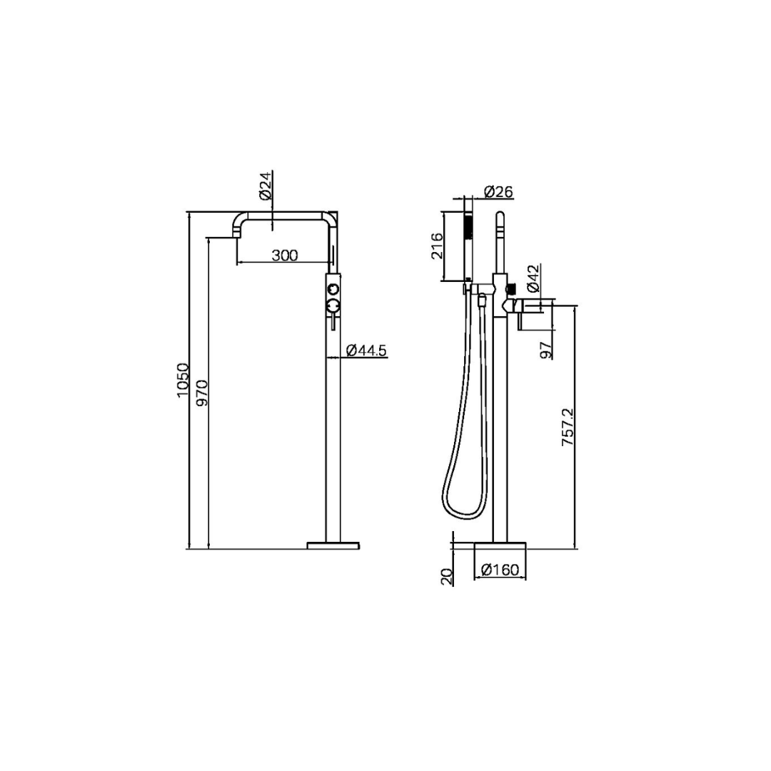 Robinet de baignoire indépendant Capri - Douche à main - Bronze brossé