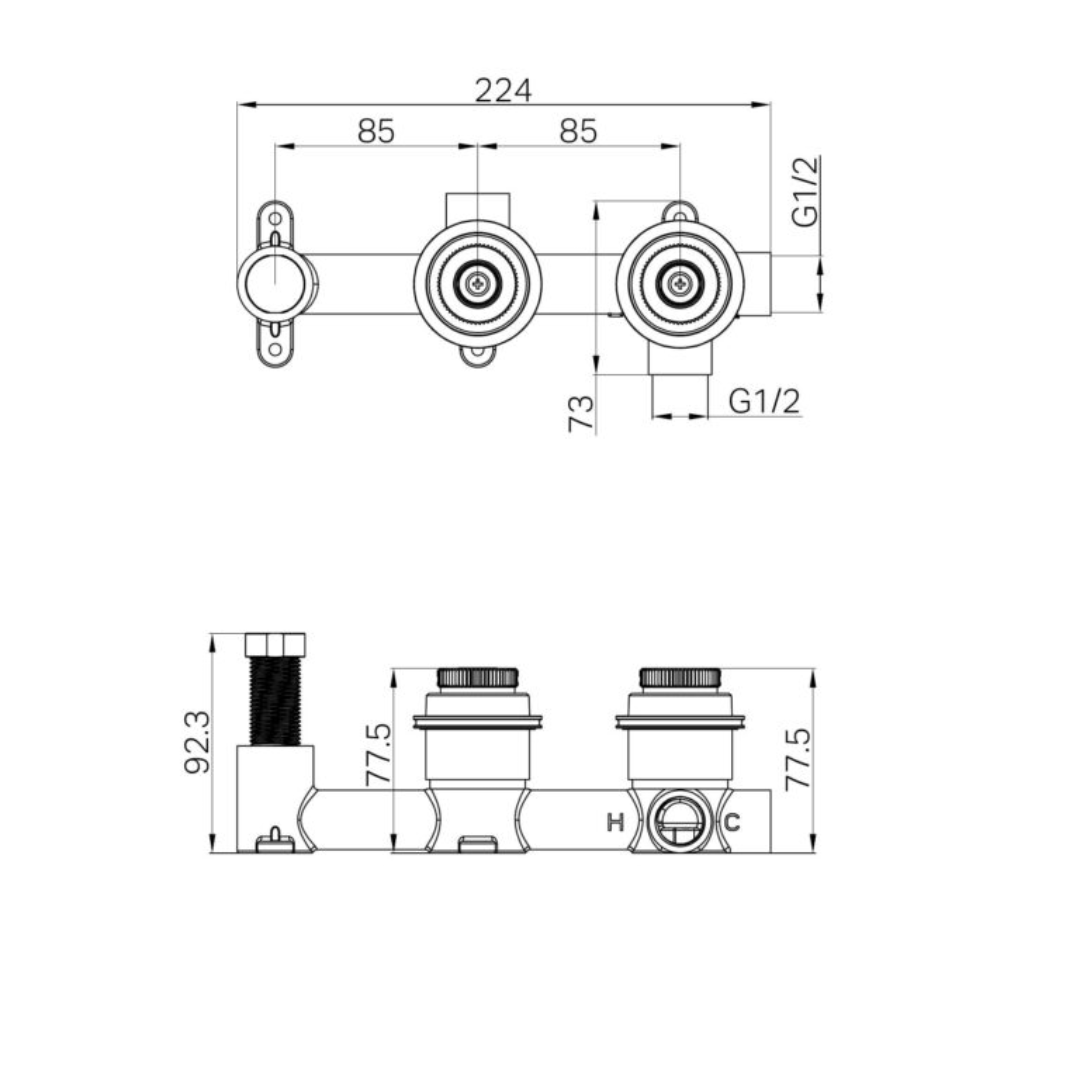 Robinet de douche encastré – Sorrento – Carrara – Douchette à main – Sans plaque arrière – Or brossé
