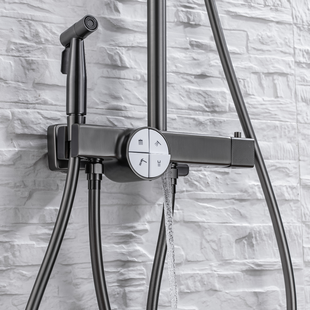 Ensemble de douche à effet pluie thermostatique - Angelo - Gris gunmetal