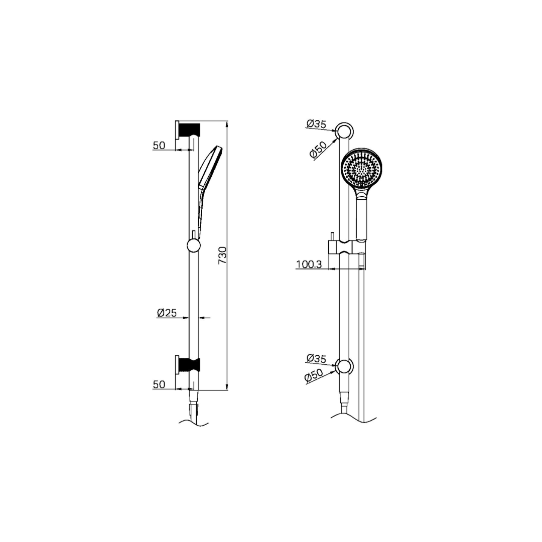 Douche à main avec barre coulissante - Valencia – Douche à air - Nickel brossé