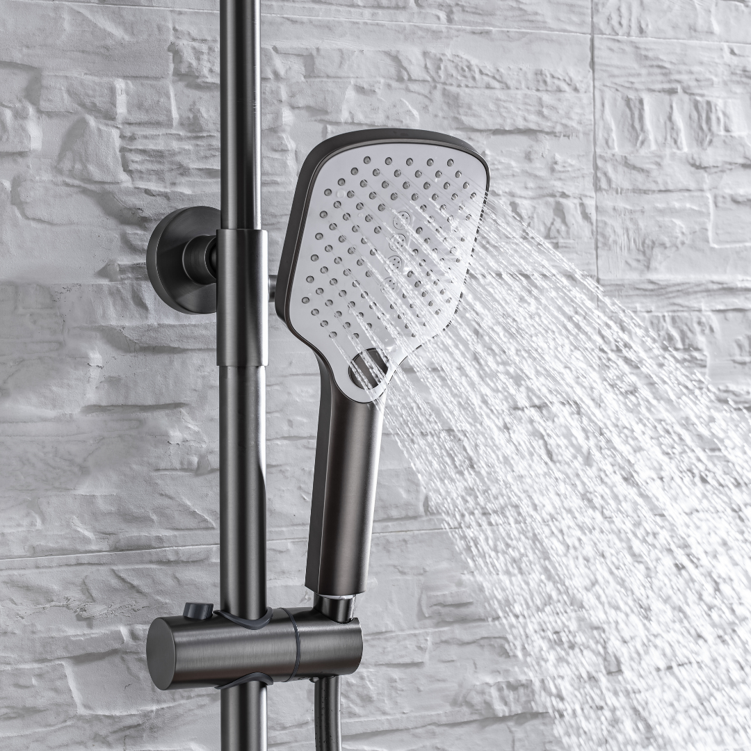 Ensemble de douche à effet pluie thermostatique - Angelo - Gris gunmetal