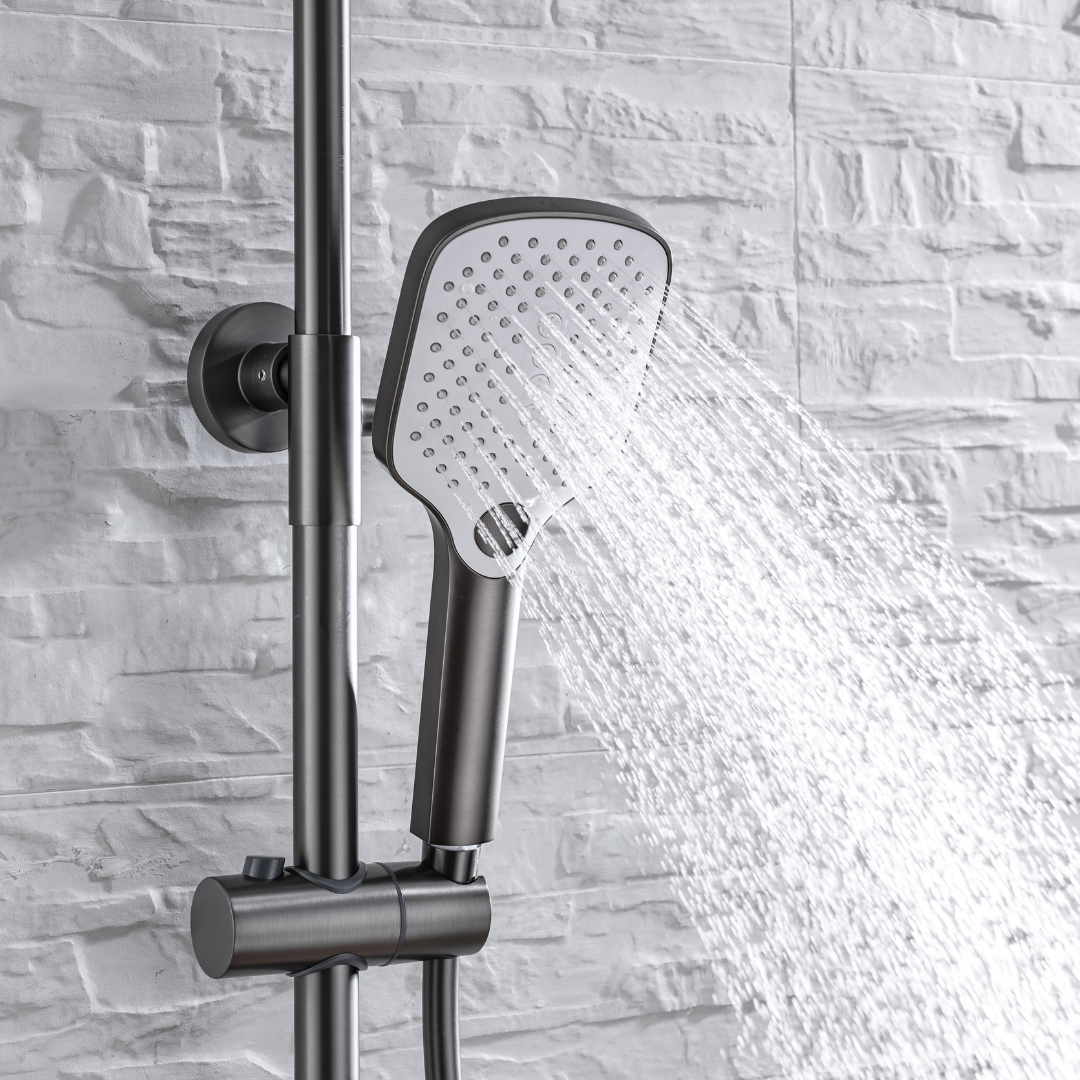 Ensemble de douche à effet pluie thermostatique - Angelo - Gris gunmetal