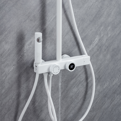 Ensemble de douche à effet pluie avec thermostat – Violetta – Affichage numérique – Blanc