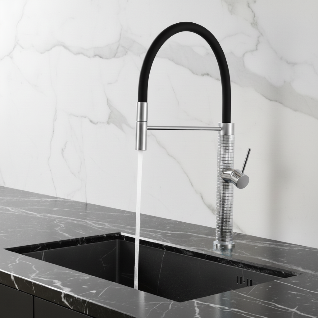 Robinet de cuisine semi-professionnel Angelica – Bec rétractable – Gris gunmetal