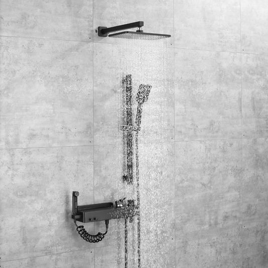 Ensemble de douche à effet pluie encastré - Bruno - Noir