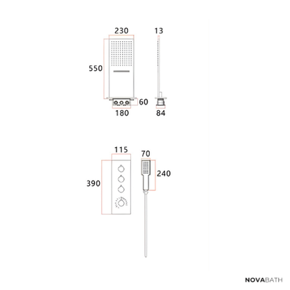 Ensemble de douche à effet pluie encastré thermostatique Isabella - Cascade - Gris gunmetal