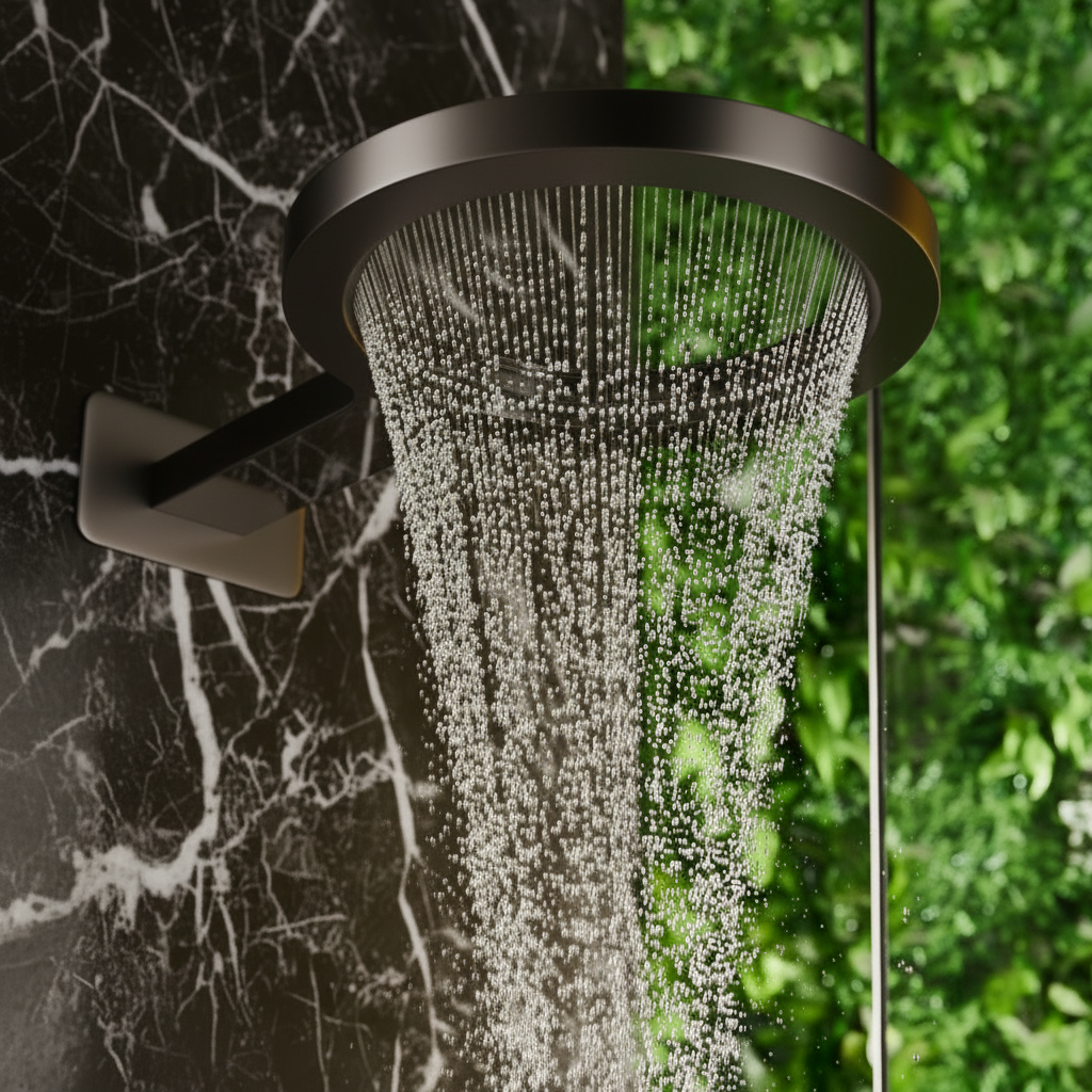 Ensemble de douche à effet pluie encastré thermostatique – Marino – Cascade & Douche à main – Régulation numérique – Gunmetal Grey