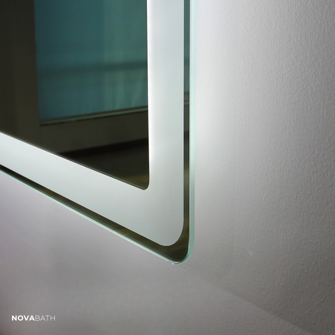 Miroir de salle de bain LED sur mesure Lori – Bluetooth & haut-parleurs – Horloge numérique – Miroir de grossissement – Chauffage anti-condensation