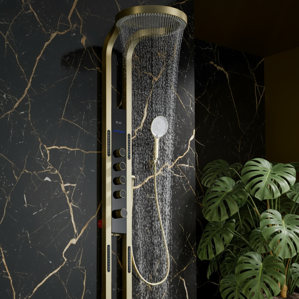 Panneau de douche thermostatique Marcelo – Affichage numérique - Or brossé