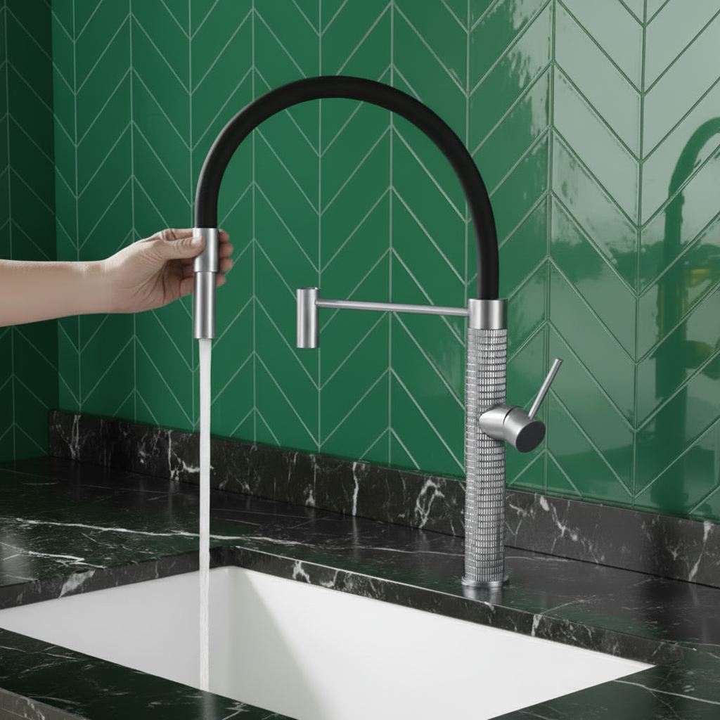 Robinet de cuisine semi-professionnel Angelica – Bec rétractable – Gris gunmetal