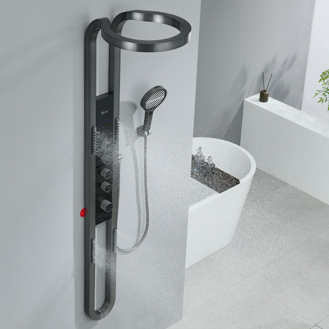 Panneau de douche thermostatique Marcelo – Affichage numérique - Gris gunmetal