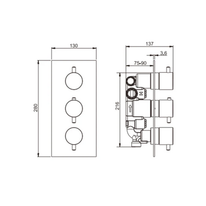 Ensemble de douche à effet pluie encastré thermostatique Valencia - Douche à air II - Graphite
