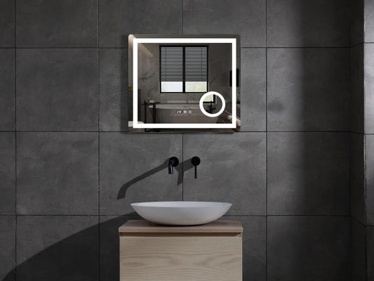 Miroir de salle de bain LED - Horloge numérique - Dante 80x70cm