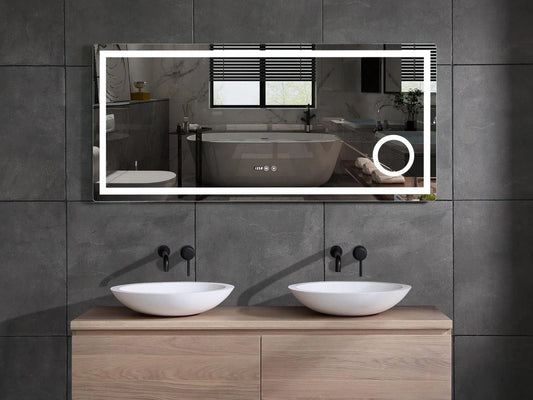 Miroir de salle de bain LED - Horloge numérique - Dante 140x70cm