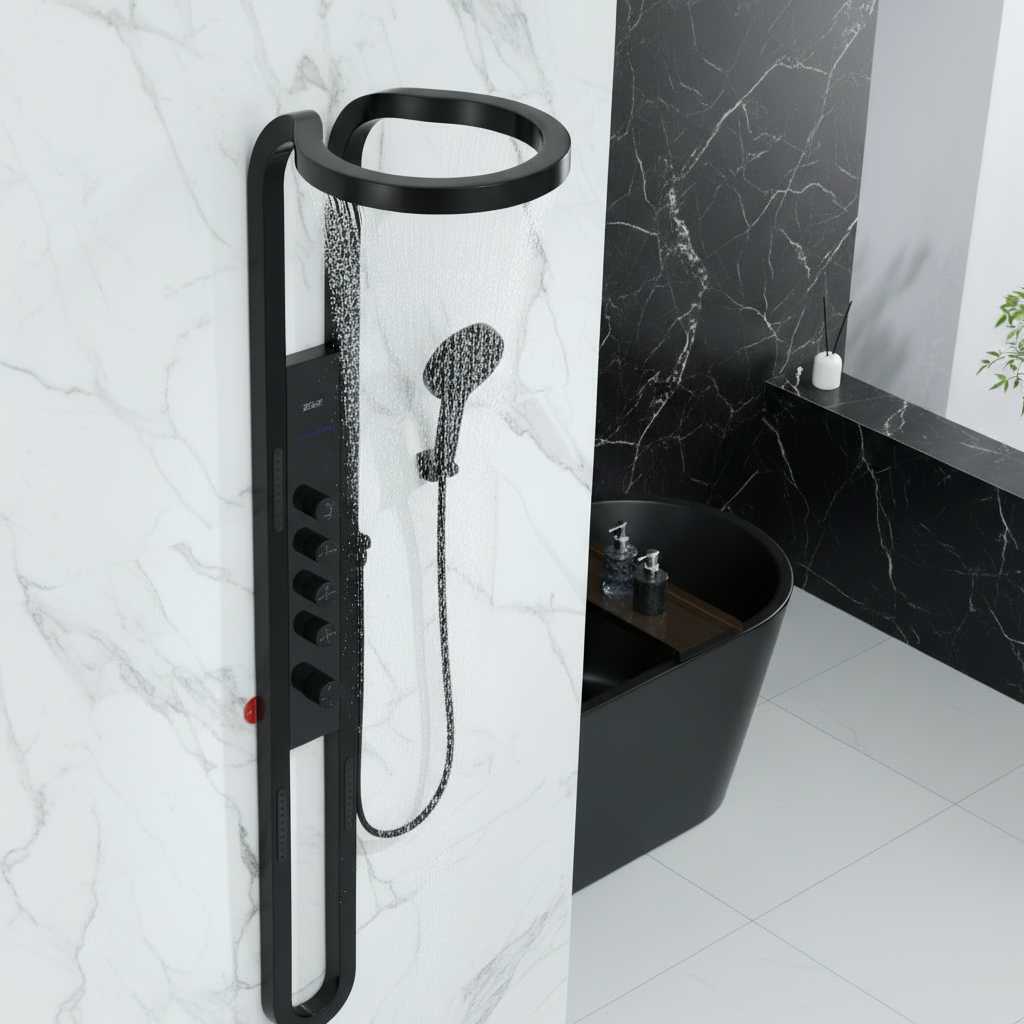 Panneau de douche thermostatique Marcelo – Affichage numérique - Noir mat