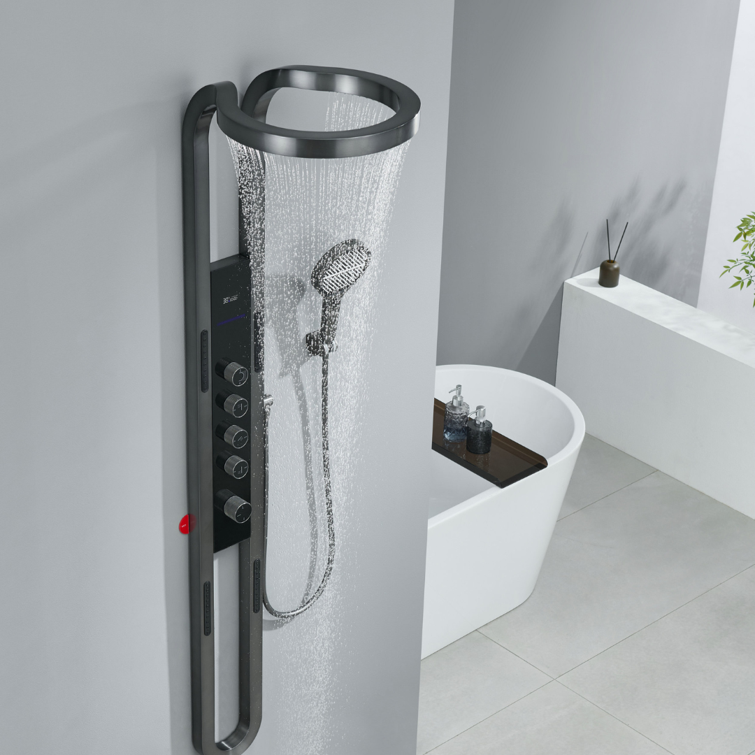 Panneau de douche thermostatique Marcelo – Affichage numérique - Gris gunmetal