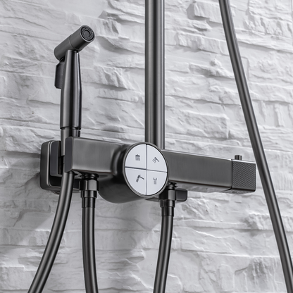 Ensemble de douche à effet pluie thermostatique - Angelo - Gris gunmetal