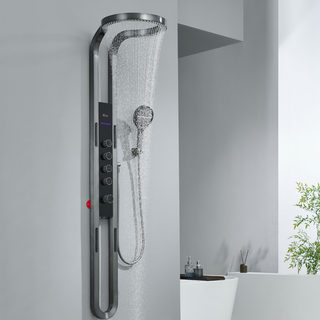 Panneau de douche thermostatique Marcelo – Affichage numérique - Gris gunmetal