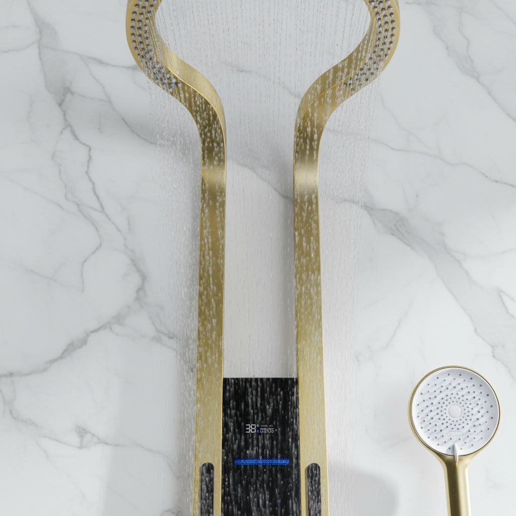 Panneau de douche thermostatique Marcelo – Affichage numérique - Or brossé