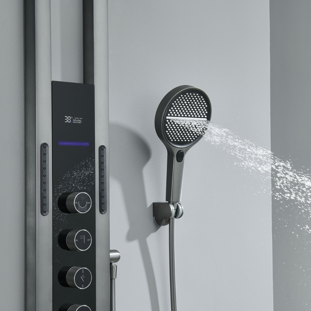 Panneau de douche thermostatique Marcelo – Affichage numérique - Gris gunmetal
