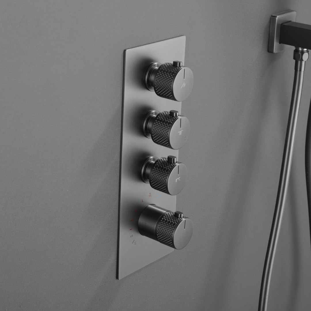 Ensemble de douche à effet pluie encastré thermostatique Isabella - Cascade - Gris gunmetal