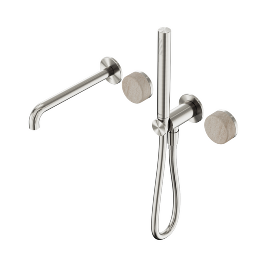 Robinet de baignoire encastré Sorrento - Travertin de Rome - Douche à main et sortie - Sans plaque arrière - Nickel brossé