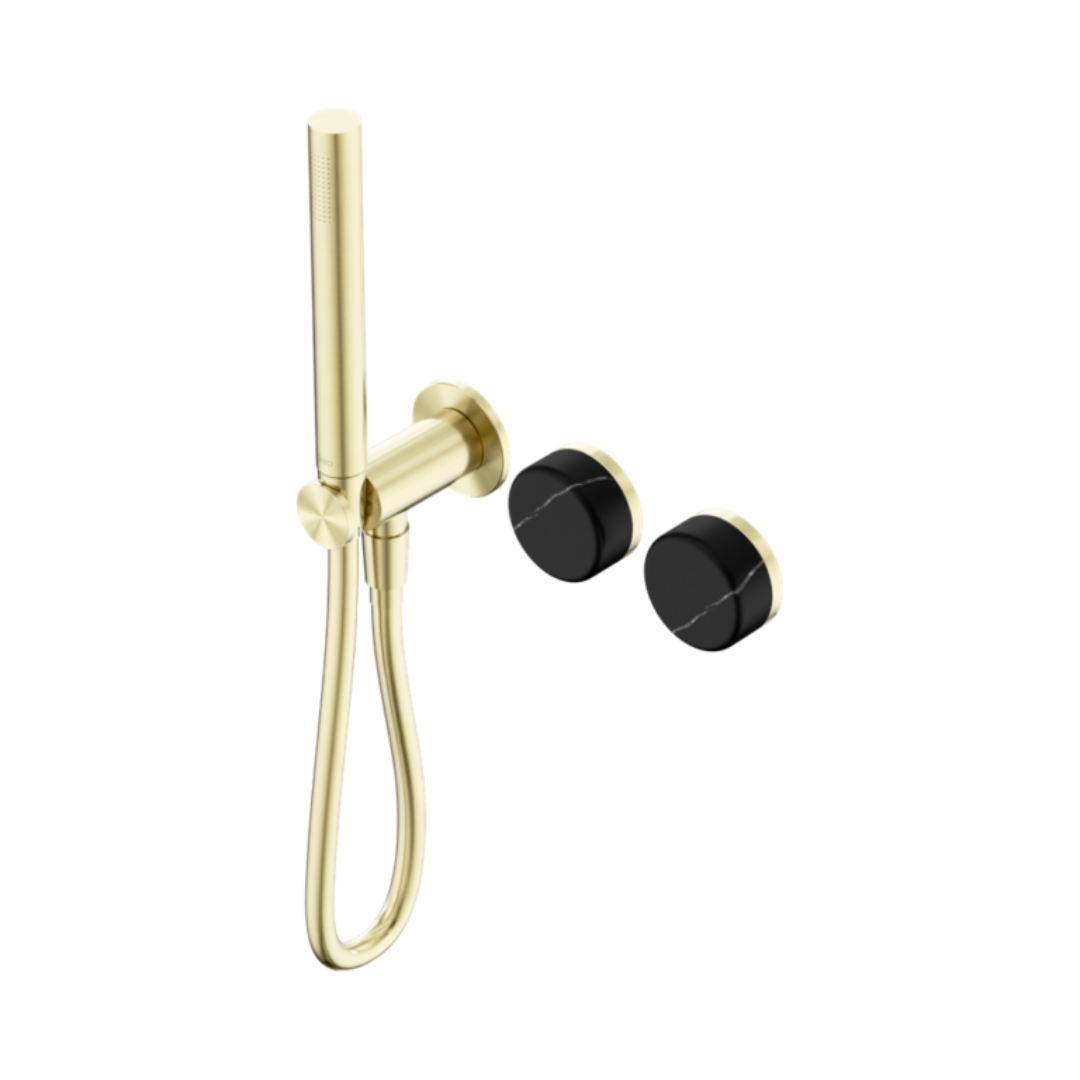 Robinet de douche encastré – Sorrento – Marquina Black – Douche à main – Sans plaque arrière – Or brossé