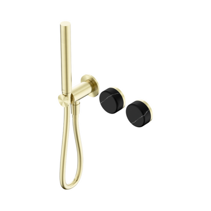 Robinet de douche encastré – Sorrento – Marquina Black – Douche à main – Sans plaque arrière – Or brossé