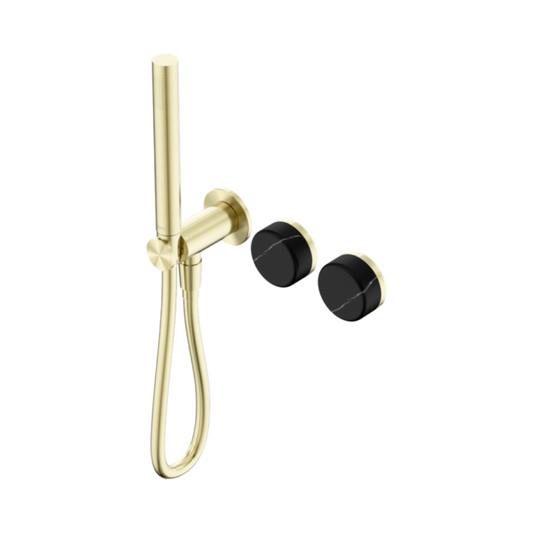 Robinet de douche encastré – Sorrento – Marquina Black – Douche à main – Sans plaque arrière – Or brossé