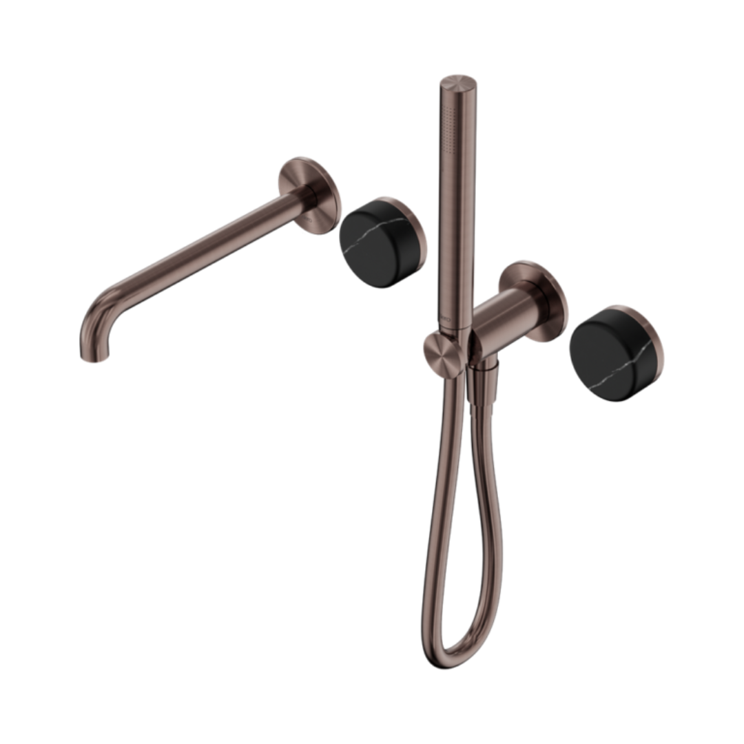 Robinet de bain encastré Sorrento - Marquina Black - Douche à main et sortie - Sans plaque arrière - Bronze brossé