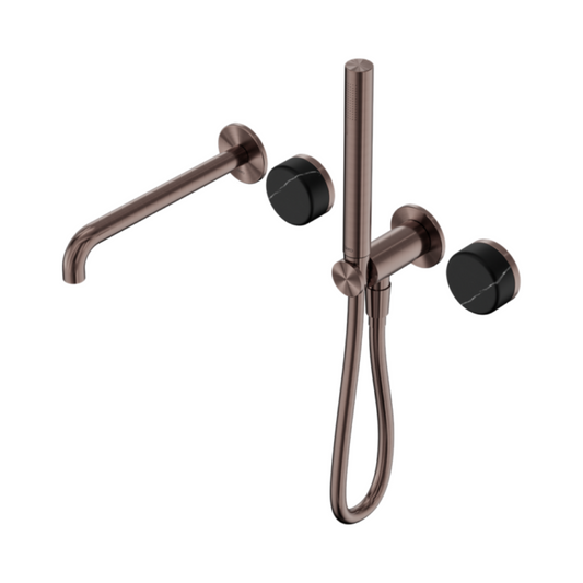 Robinet de bain encastré Sorrento - Marquina Black - Douche à main et sortie - Sans plaque arrière - Bronze brossé